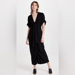Free People Black Summer Tie Front Button MIDI Dress